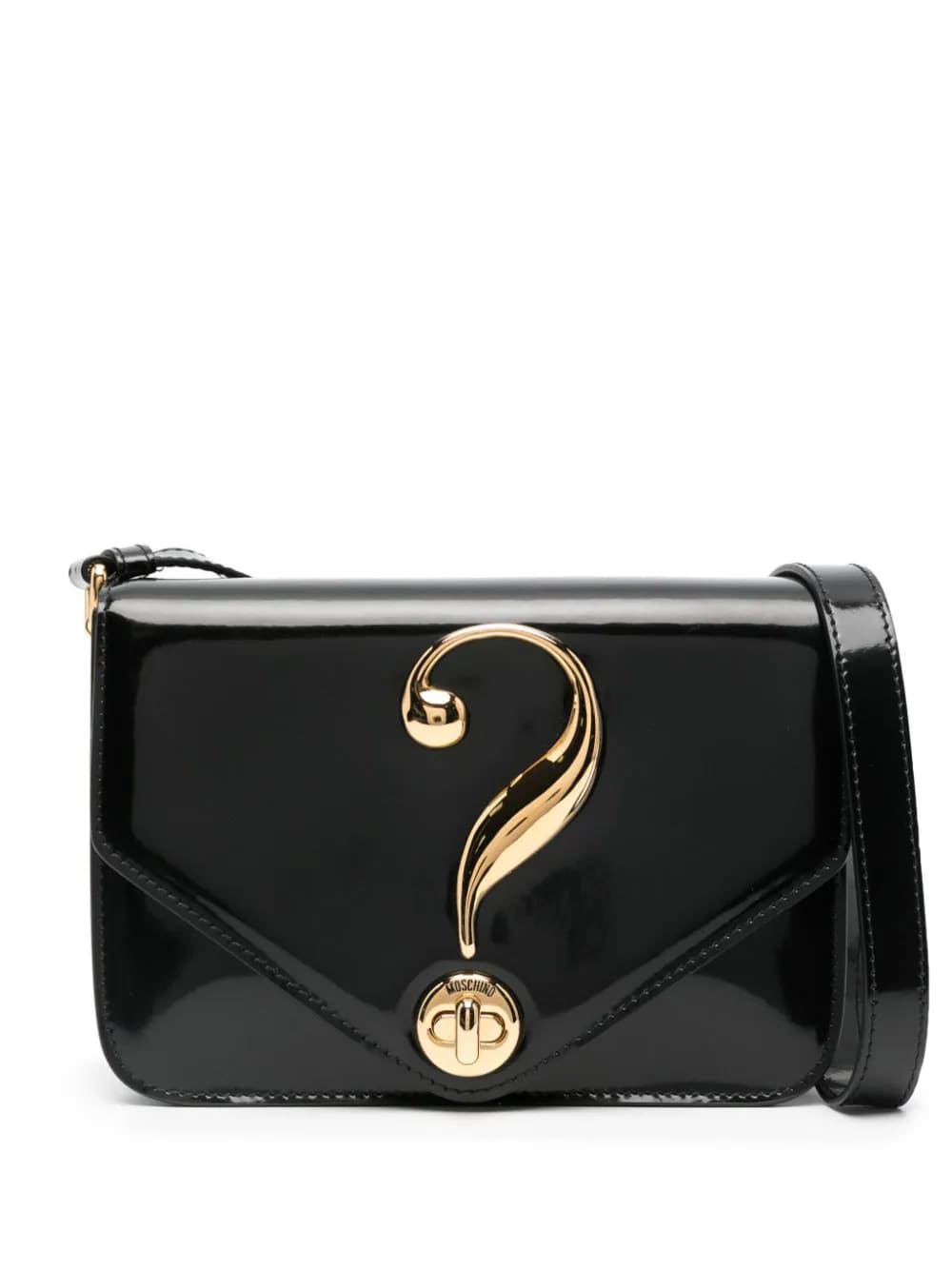 MOSCHINO Mini Glossy Handbag with Question Mark Plaque
