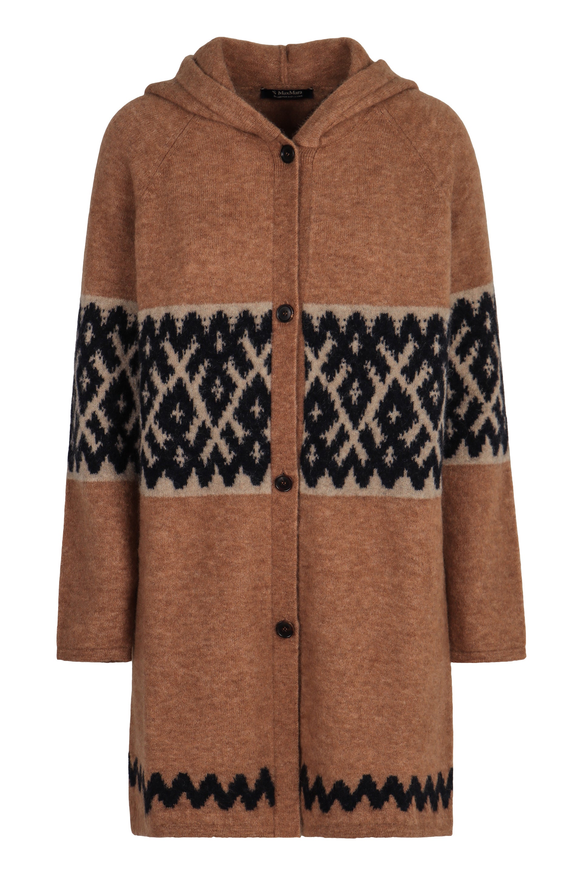 S MAX MARA Wool Blend Maxi Cardigan with Hood