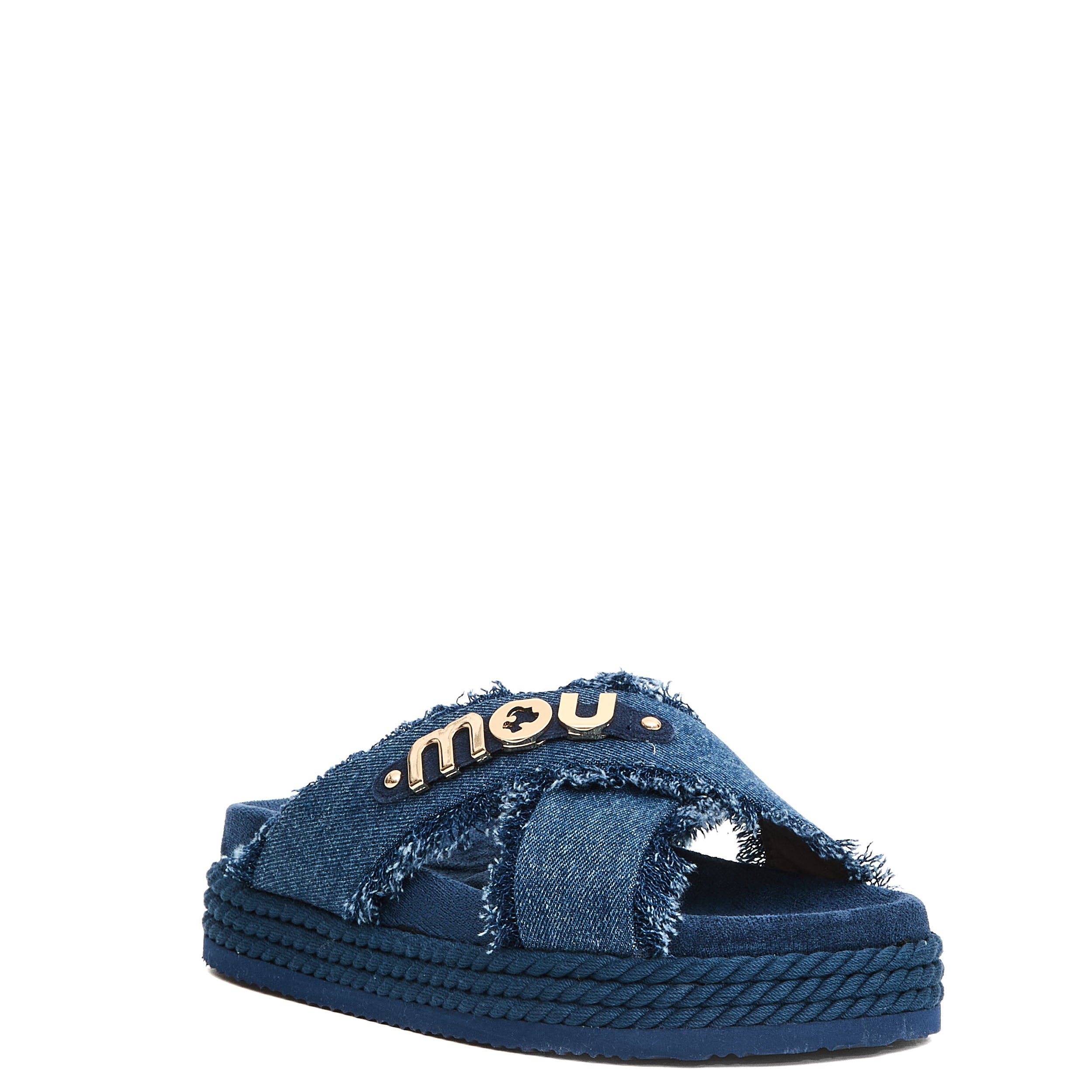 MOU Chic Denim Cross Sandals with 5 cm Heel