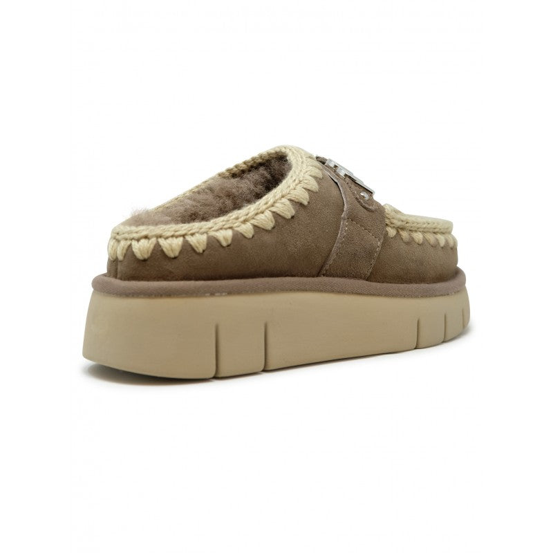 MOU Women's Bounce Metal Logo Leather Wool Rubber Clogs