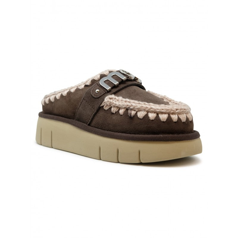 MOU Bounce Metal Logo Leather Wool Rubber Clog