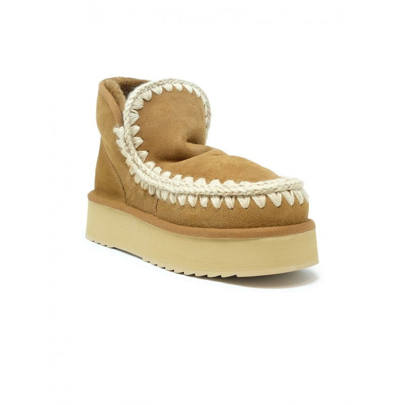 MOU Women's Mini Eskimo Leather Wool Rubber Platform Boot