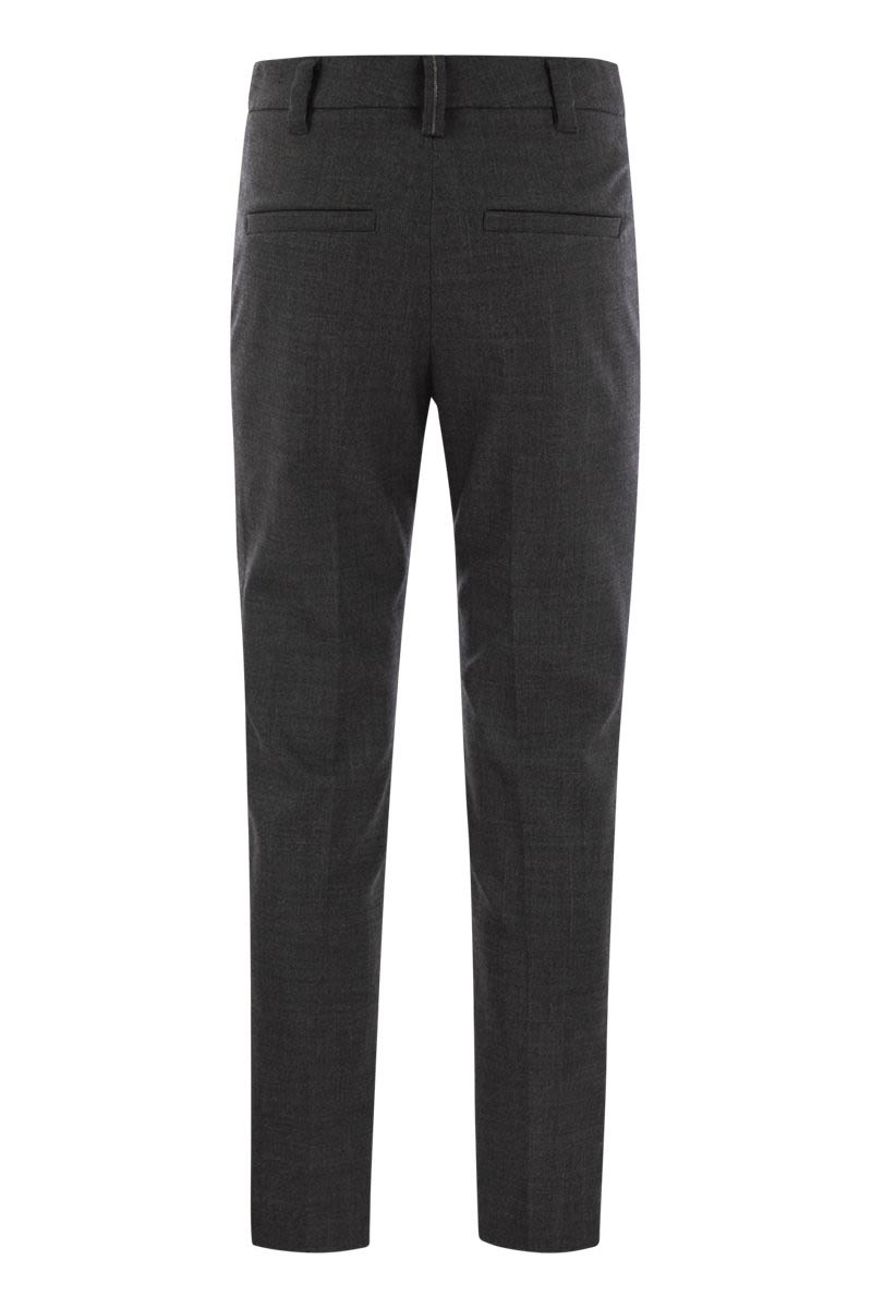 BRUNELLO CUCINELLI Elegant Stretch Wool Cigarette Trousers with Embellished Detail