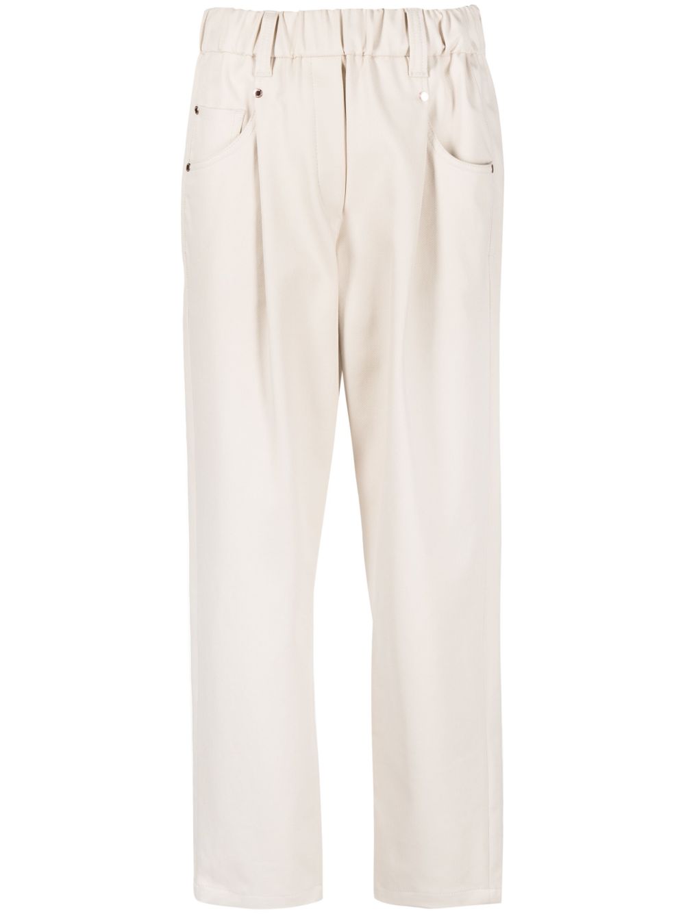 BRUNELLO CUCINELLI Cotton Trousers with Monili Chain Detail - Women’s Mid-Rise