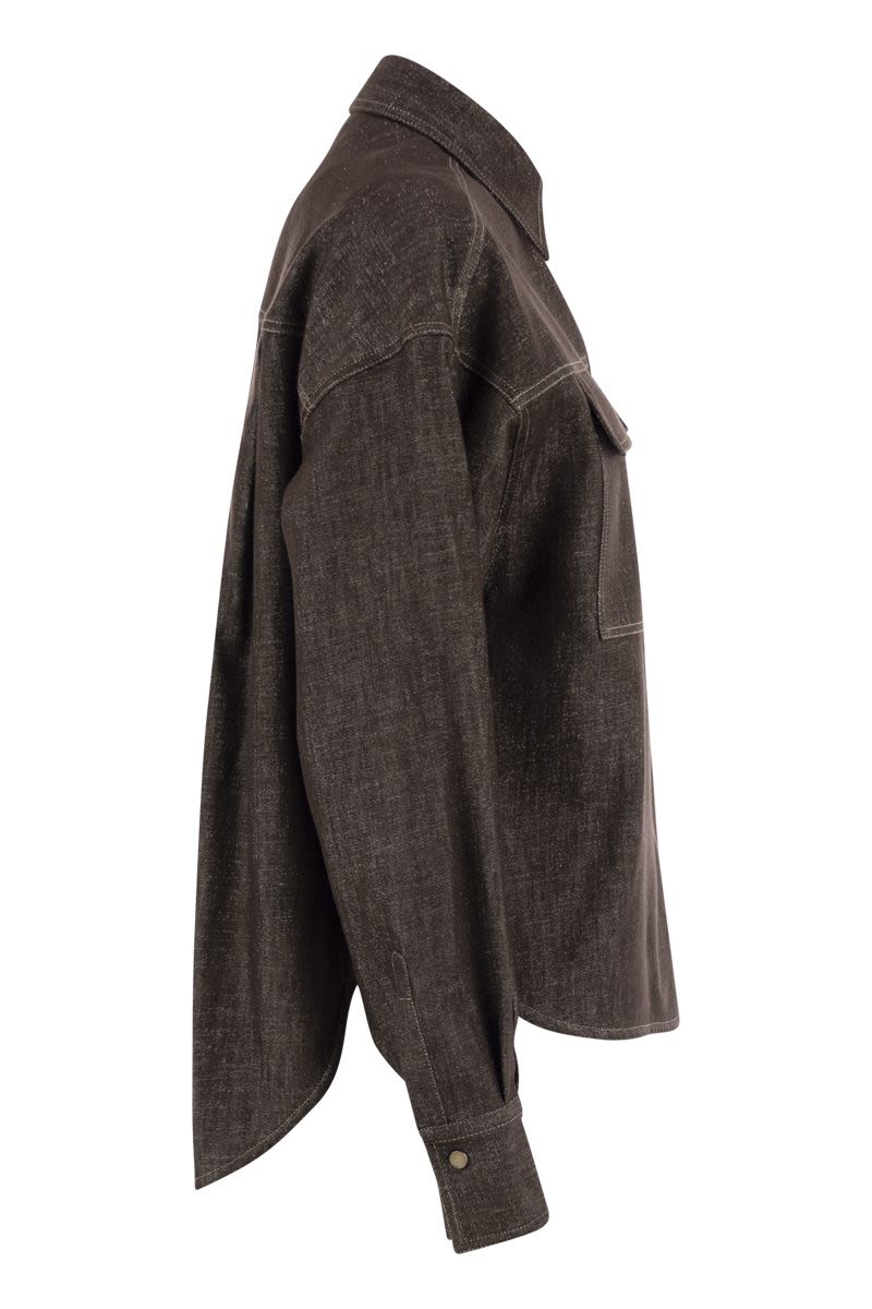 BRUNELLO CUCINELLI Sparkling No-Fade Denim Shirt with Shiny Flap Detail