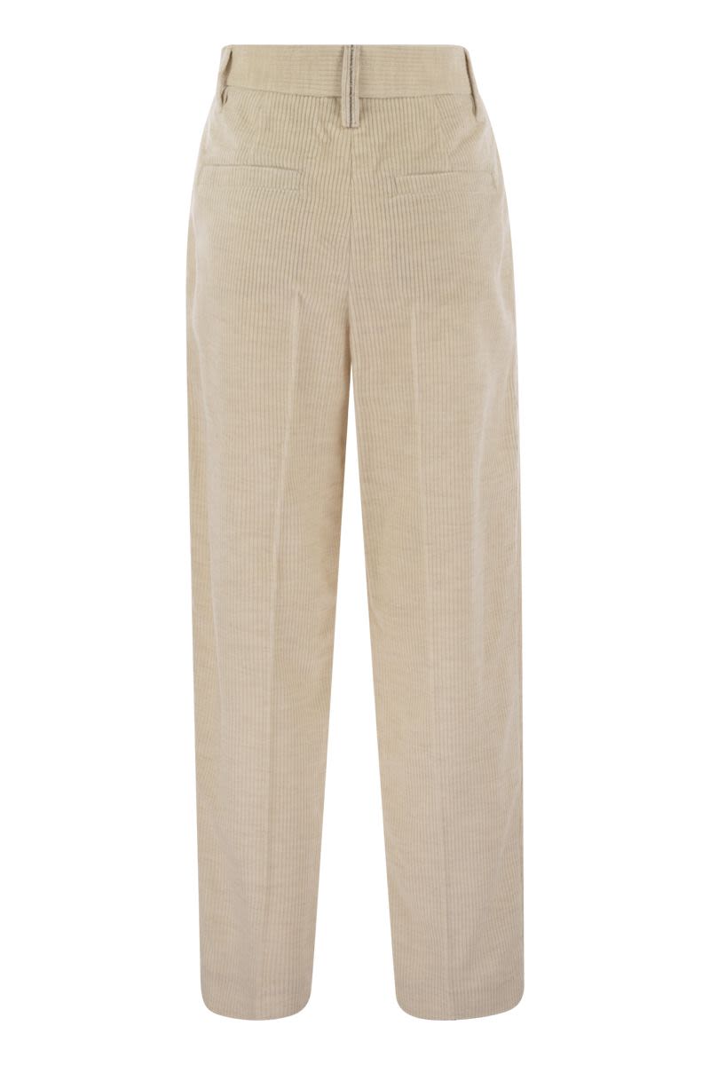 BRUNELLO CUCINELLI Striped Canvas Trousers with Necklace - Tailored Relaxed Fit