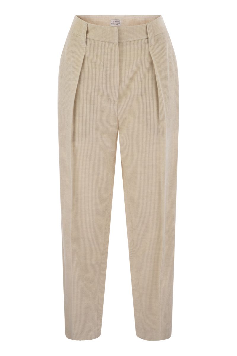 BRUNELLO CUCINELLI Striped Canvas Trousers with Necklace - Tailored Relaxed Fit