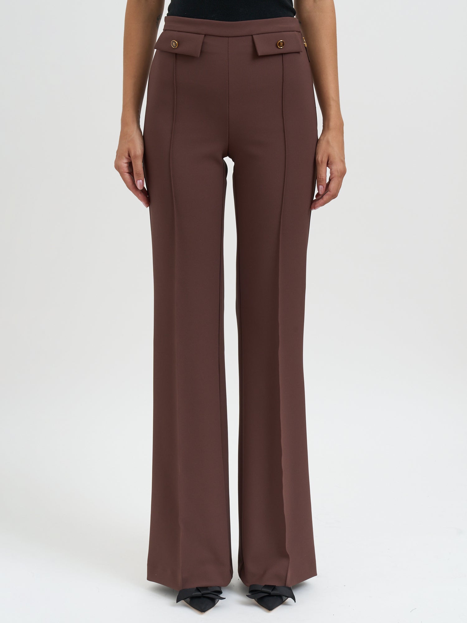 ELISABETTA FRANCHI Chic Double Crepe Palazzo Trousers (Size 40)