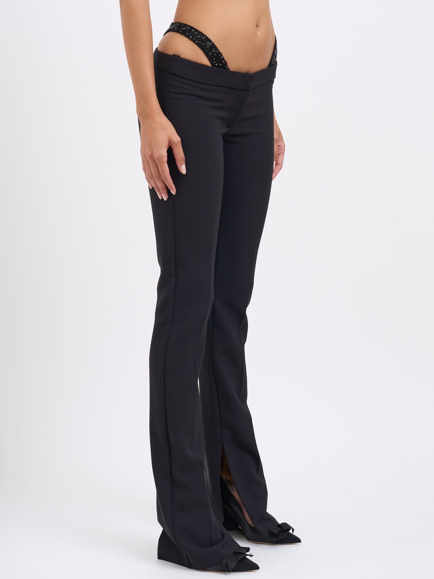 ELISABETTA FRANCHI Crystal-Embellished Pants, Length 111 cm for Size 40