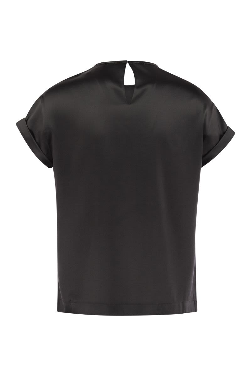 BRUNELLO CUCINELLI Silk Satin Stretch T-Shirt with Jewel Detail