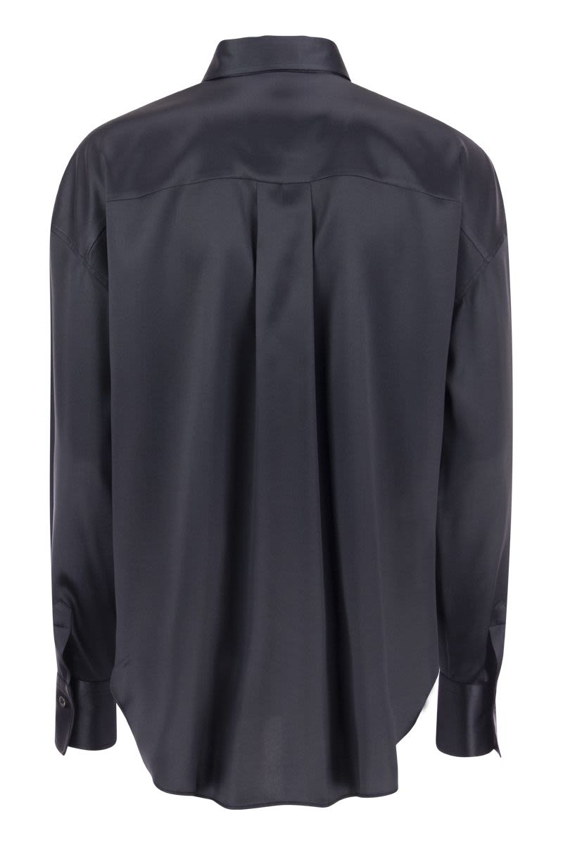 BRUNELLO CUCINELLI Stretch Silk Satin Shirt with Shiny Pockets