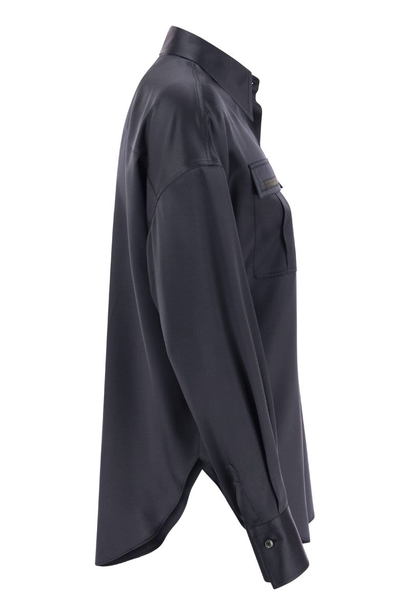 BRUNELLO CUCINELLI Stretch Silk Satin Shirt with Shiny Pockets