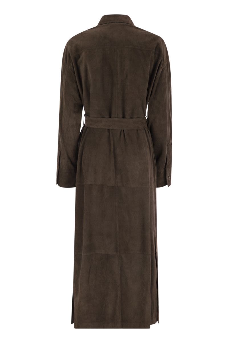 BRUNELLO CUCINELLI Suede Shirt Dress with Necklace