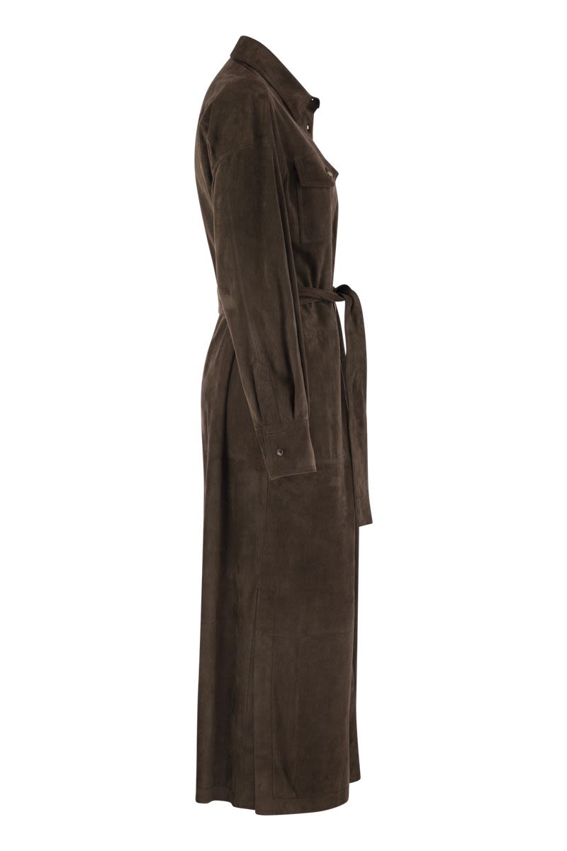 BRUNELLO CUCINELLI Suede Shirt Dress with Necklace