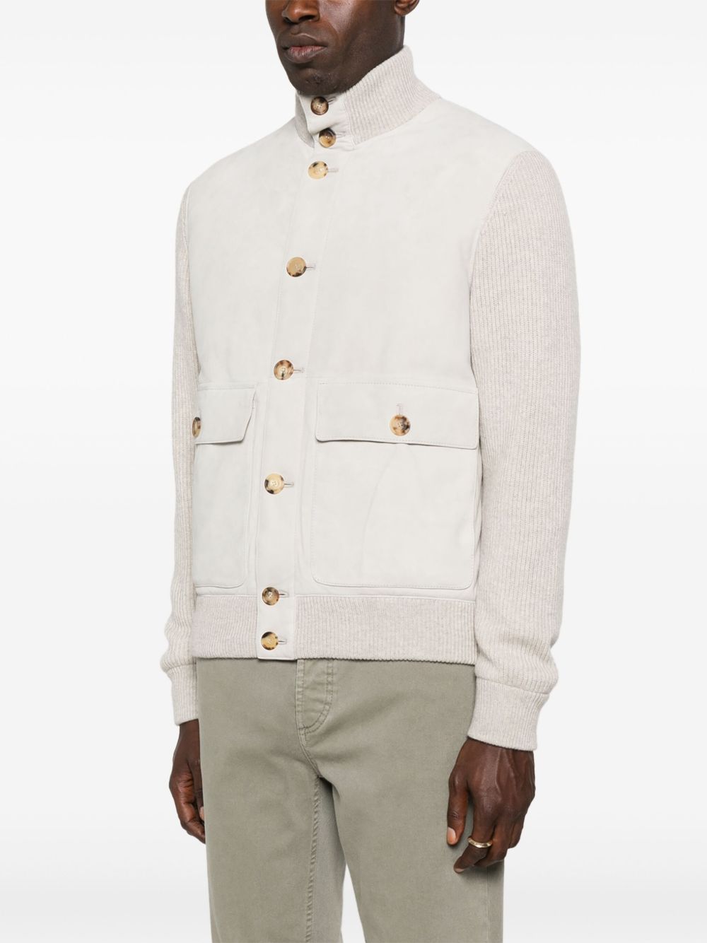 BRUNELLO CUCINELLI Men's Leather and Wool Bomber Jacket