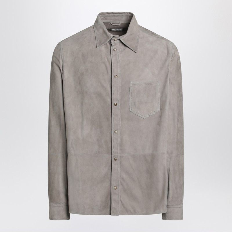 BRUNELLO CUCINELLI Men's Leather Shirt with Classic Collar and Button Closure