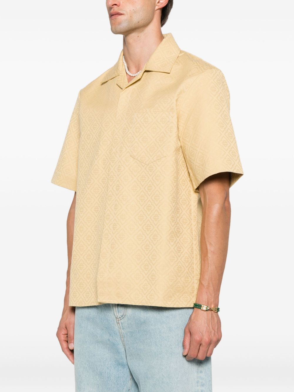 CASABLANCA Short-Sleeved Jacquard Cotton Shirt with Monogram - Size M