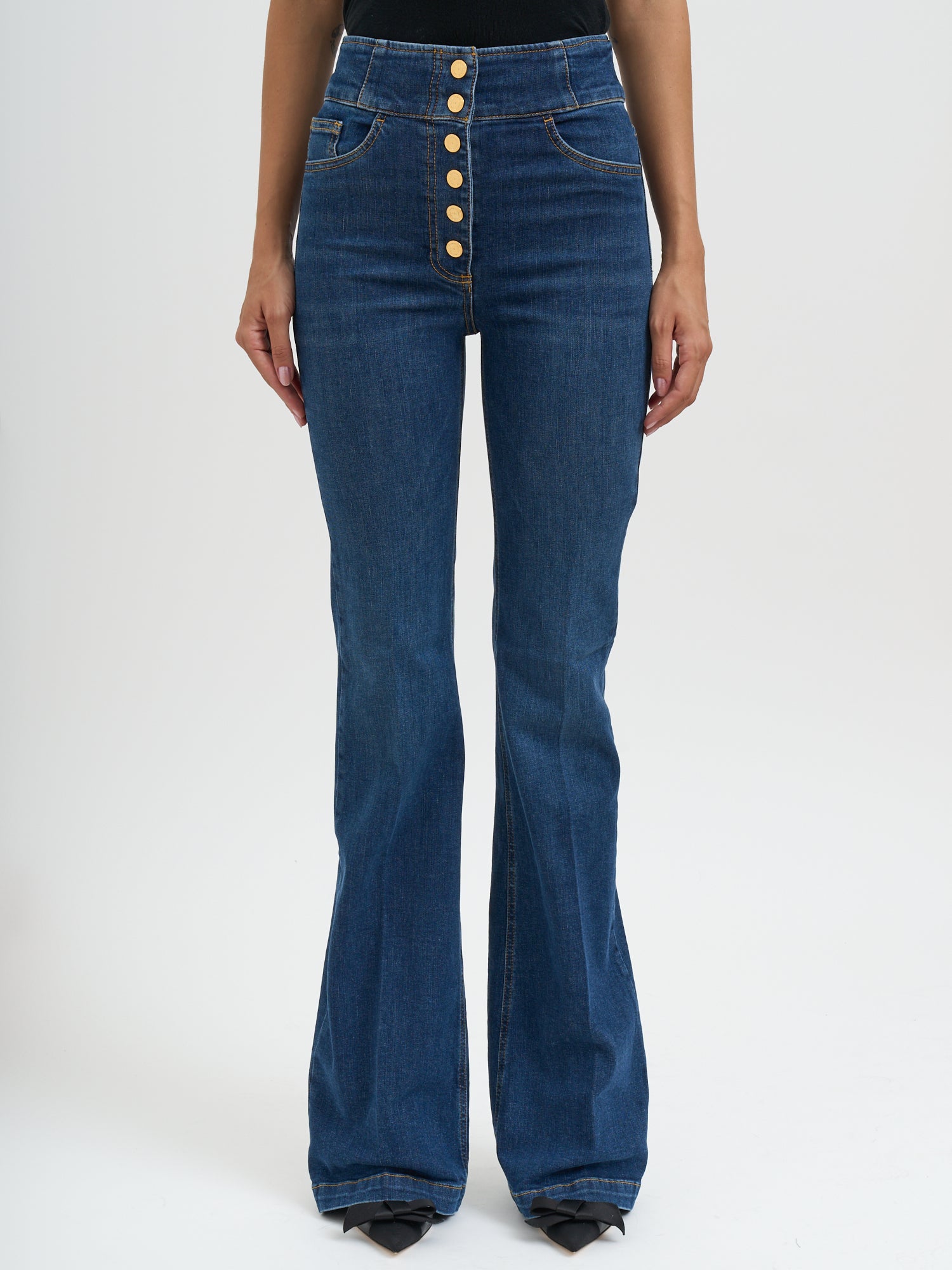 ELISABETTA FRANCHI High-Waisted Jeans with Buttons - Size 40
