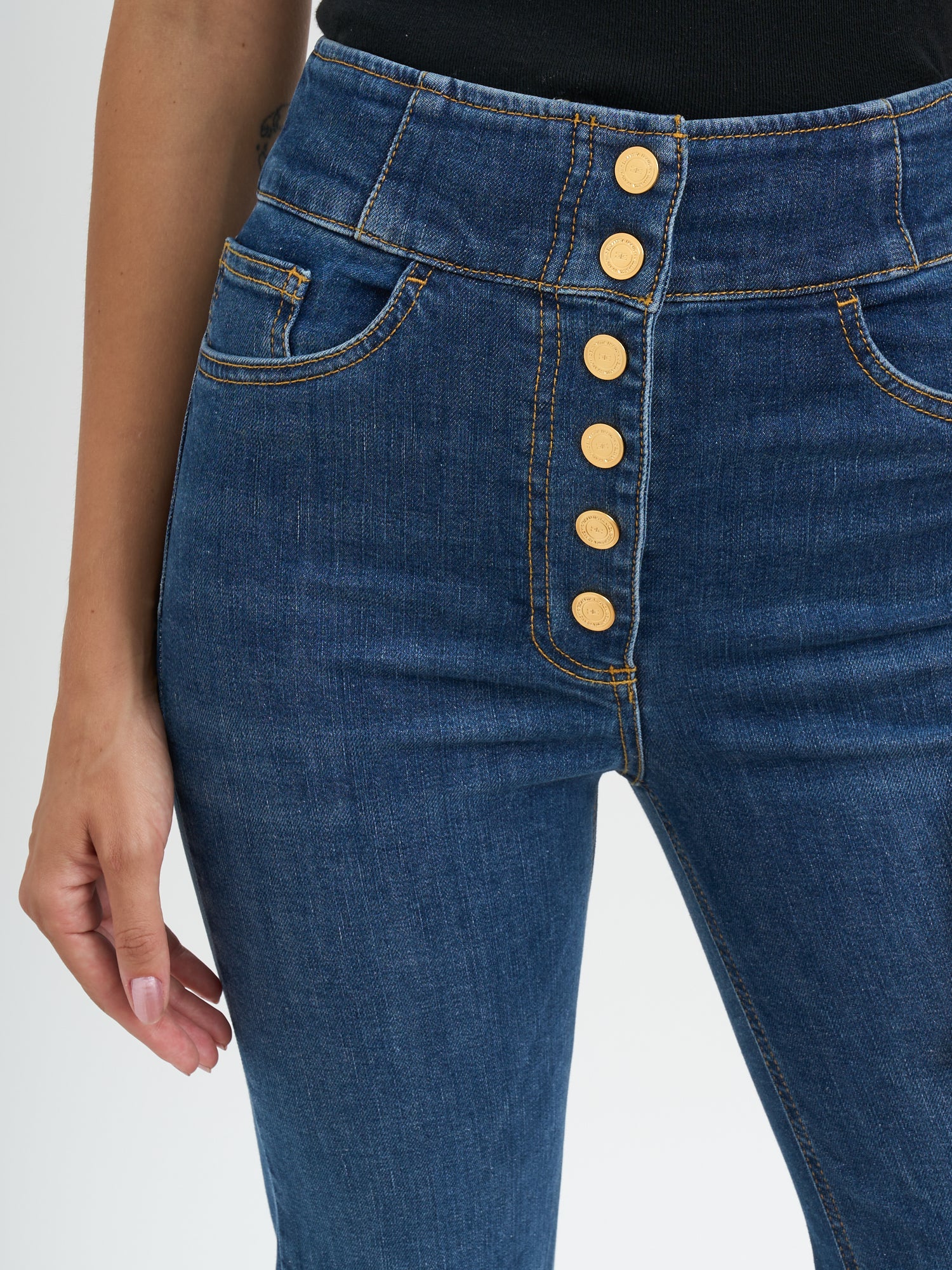 ELISABETTA FRANCHI High-Waisted Jeans with Buttons - Size 40