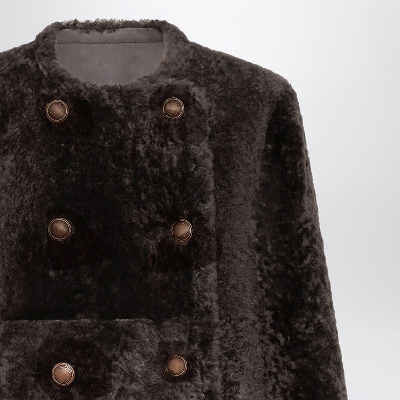 BRUNELLO CUCINELLI Reversible Cropped Shearling Fuzzy Jacket