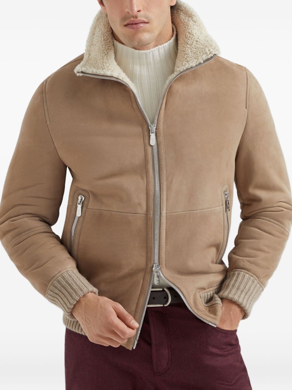 BRUNELLO CUCINELLI Suede Jacket with Shearling Collar