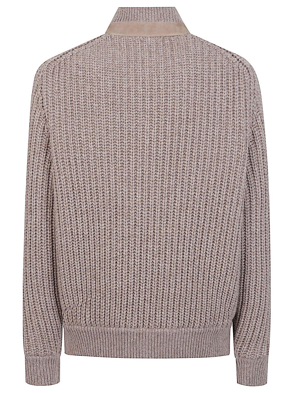 BRUNELLO CUCINELLI Suede Shearling Bomber Jacket with Cashmere Knit Details