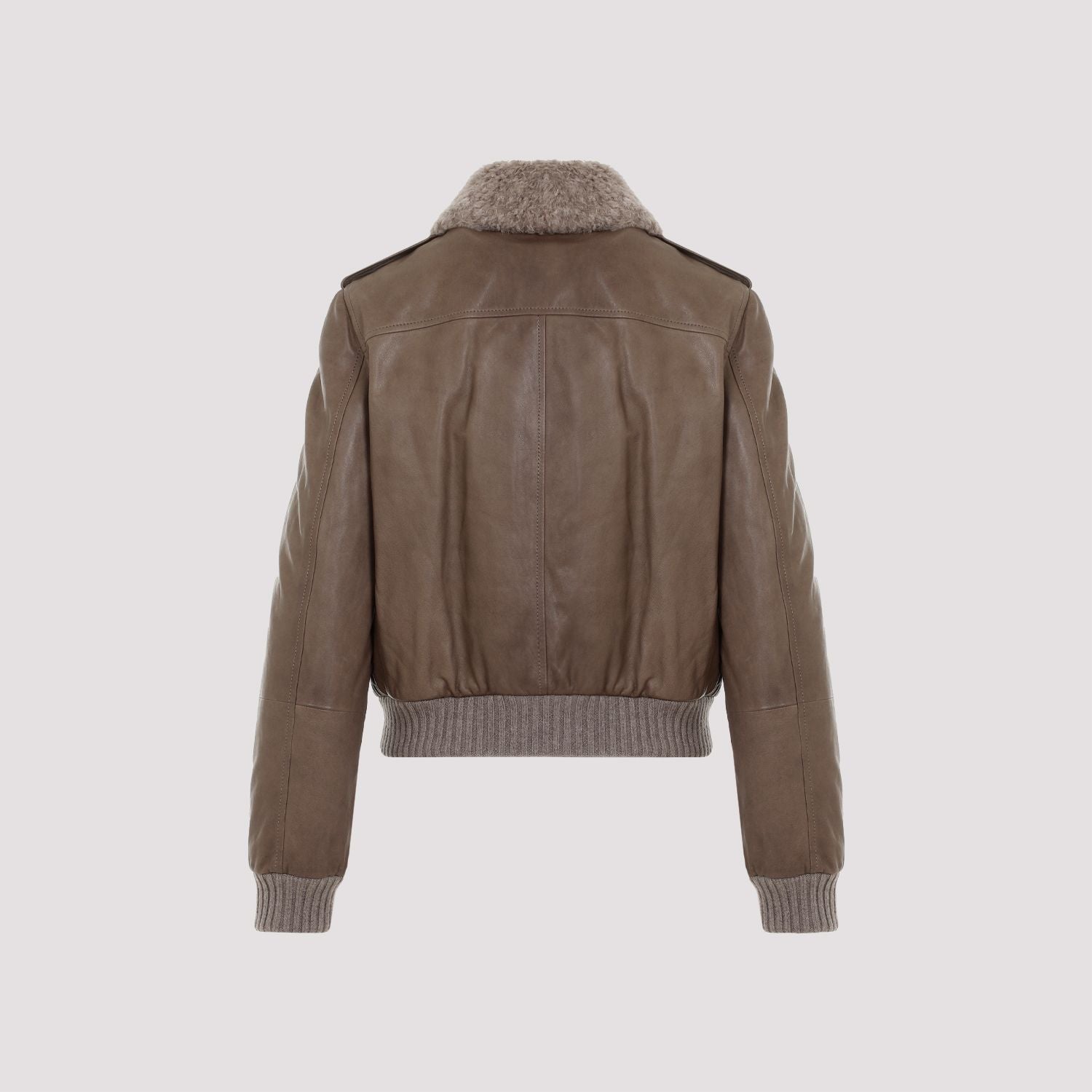 BRUNELLO CUCINELLI Women's Mini Leather Bomber Jacket with Shearling Collar