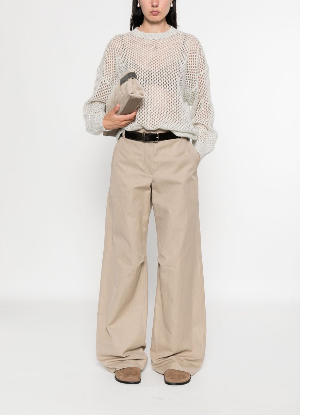 BRUNELLO CUCINELLI Women's Open-Knit Sweater with Subtle Shimmer