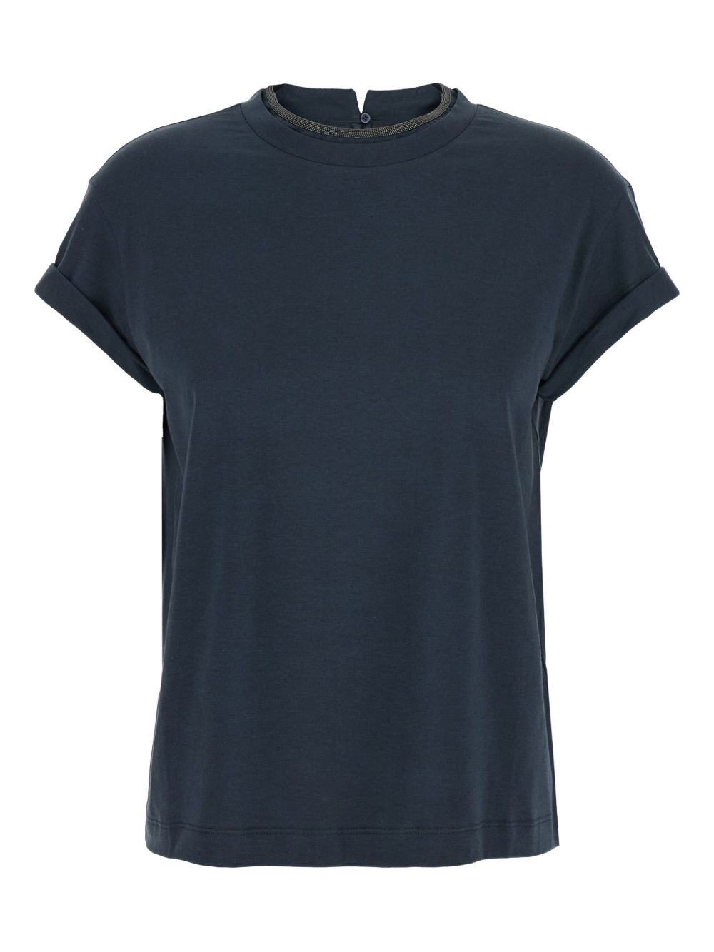 BRUNELLO CUCINELLI Cotton T-Shirt with Keyhole Opening - Crew Neck, Rolled Cuff Sleeves