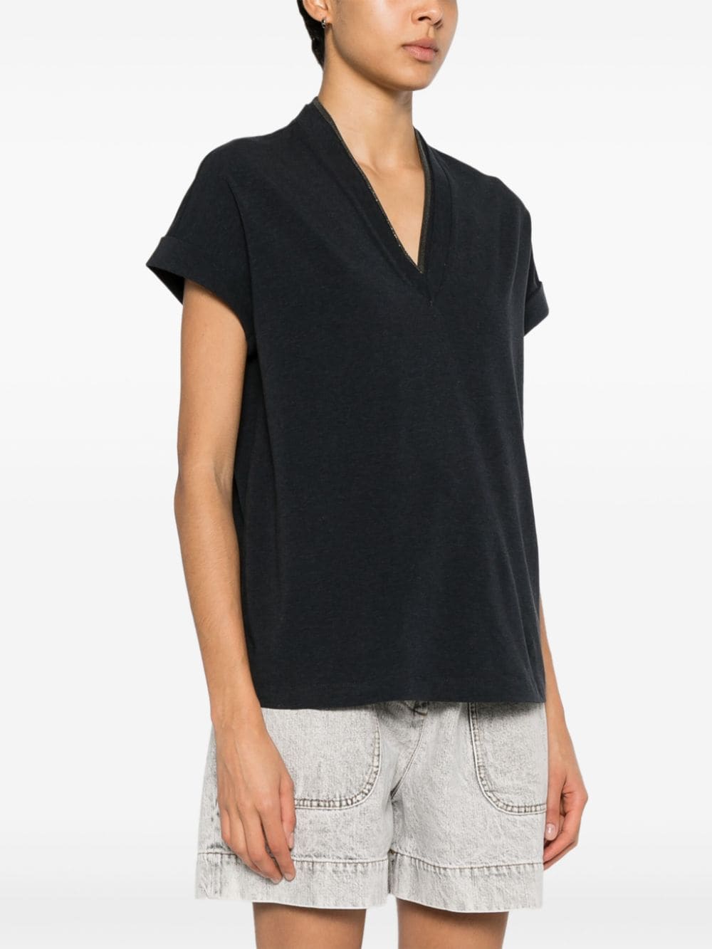 BRUNELLO CUCINELLI Women's Cotton V-Neck T-Shirt