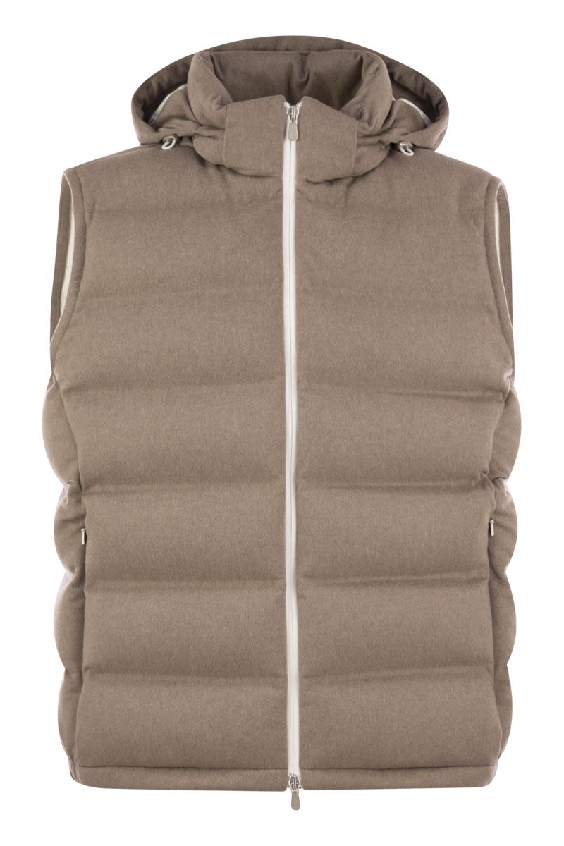 BRUNELLO CUCINELLI Men's Sleeveless Wool Down Jacket with Detachable Hood