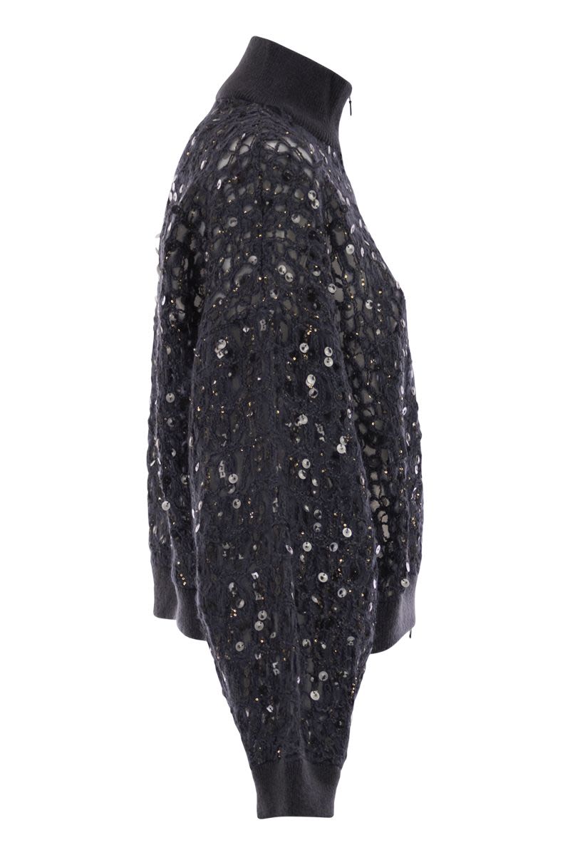 BRUNELLO CUCINELLI Dazzling Croc Embroidered Cardigan in Mohair, Silk, and Linen
