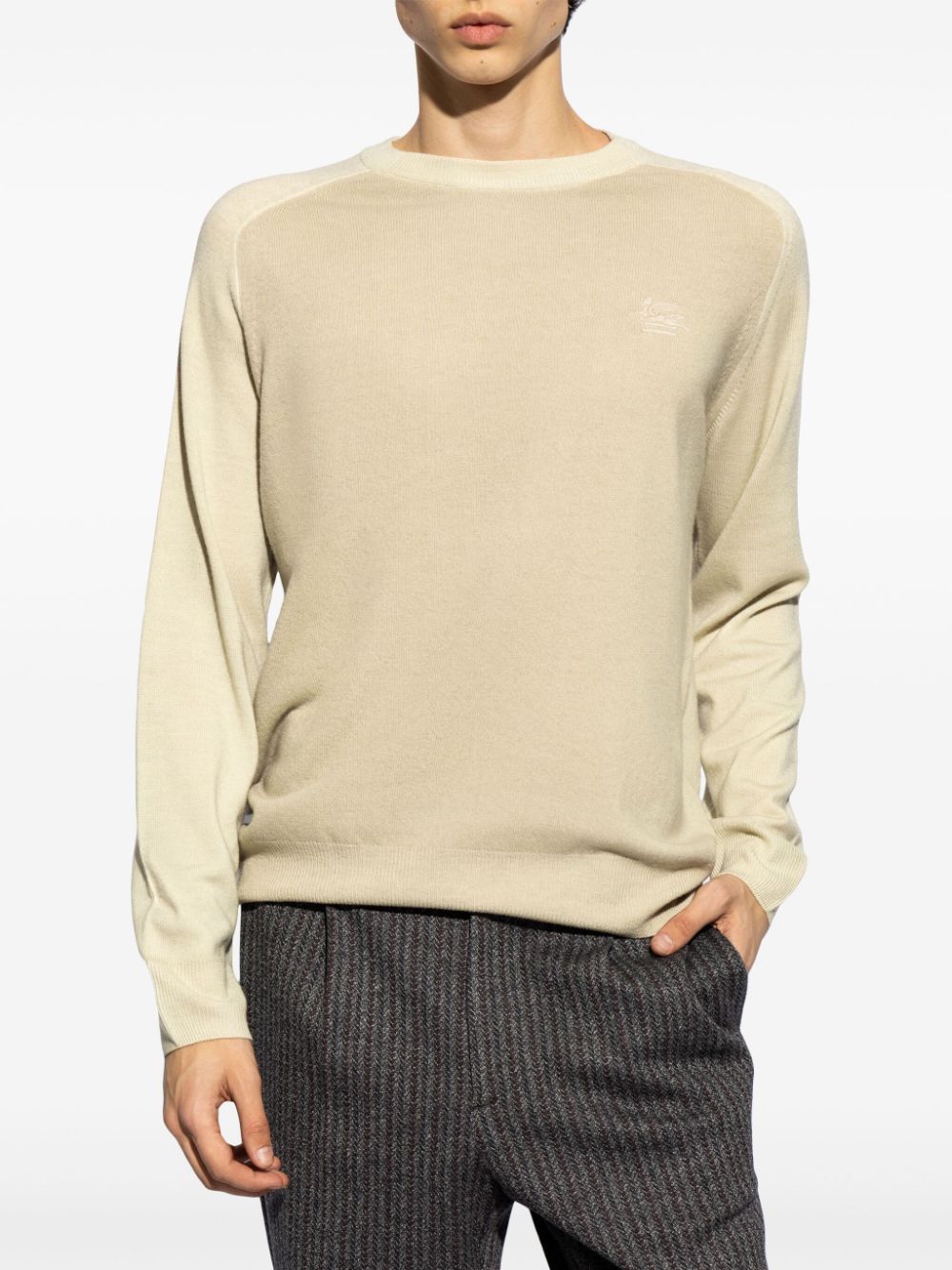 ETRO Wool Knit Sweater with Signature Pegasus Motif - Long Sleeve