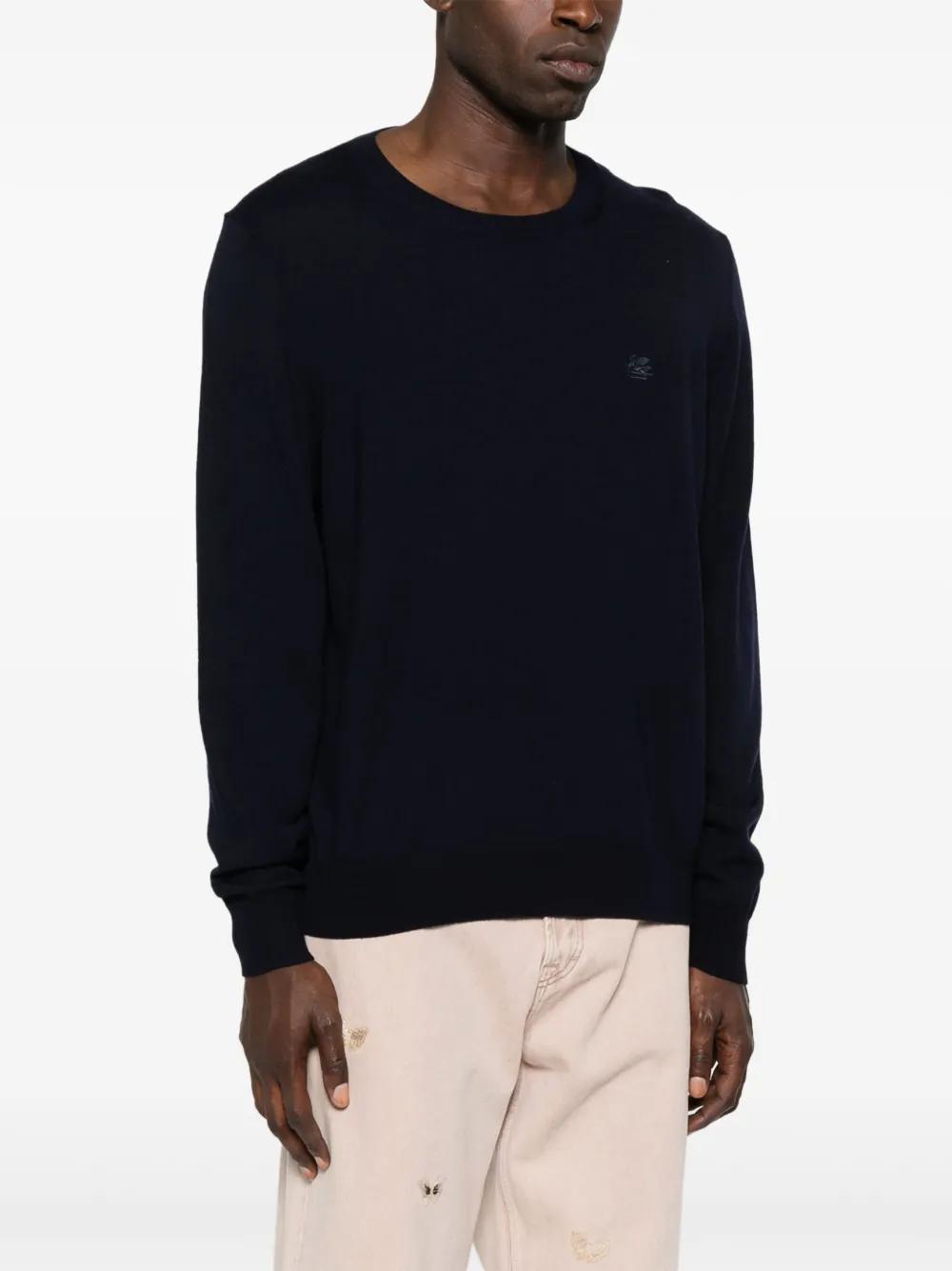 ETRO Embroidered-Logo Wool Crew Neck Sweater