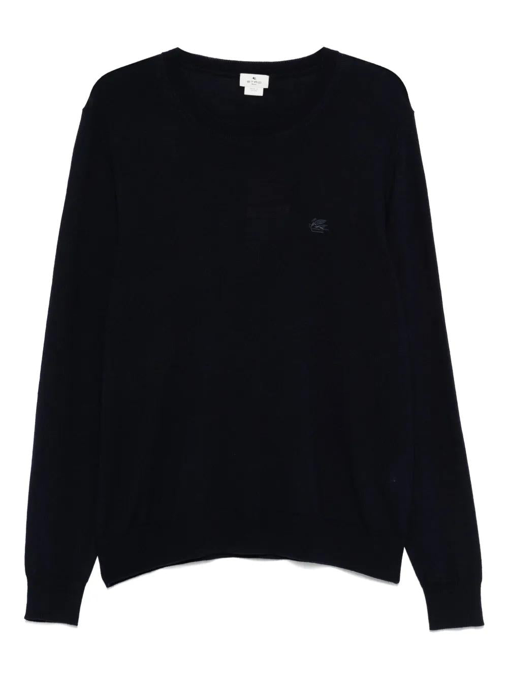ETRO Embroidered-Logo Wool Crew Neck Sweater