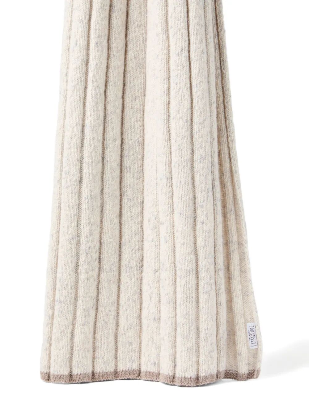 BRUNELLO CUCINELLI Flecked Cashmere Ribbed Knit Scarf 167 x 30 CM