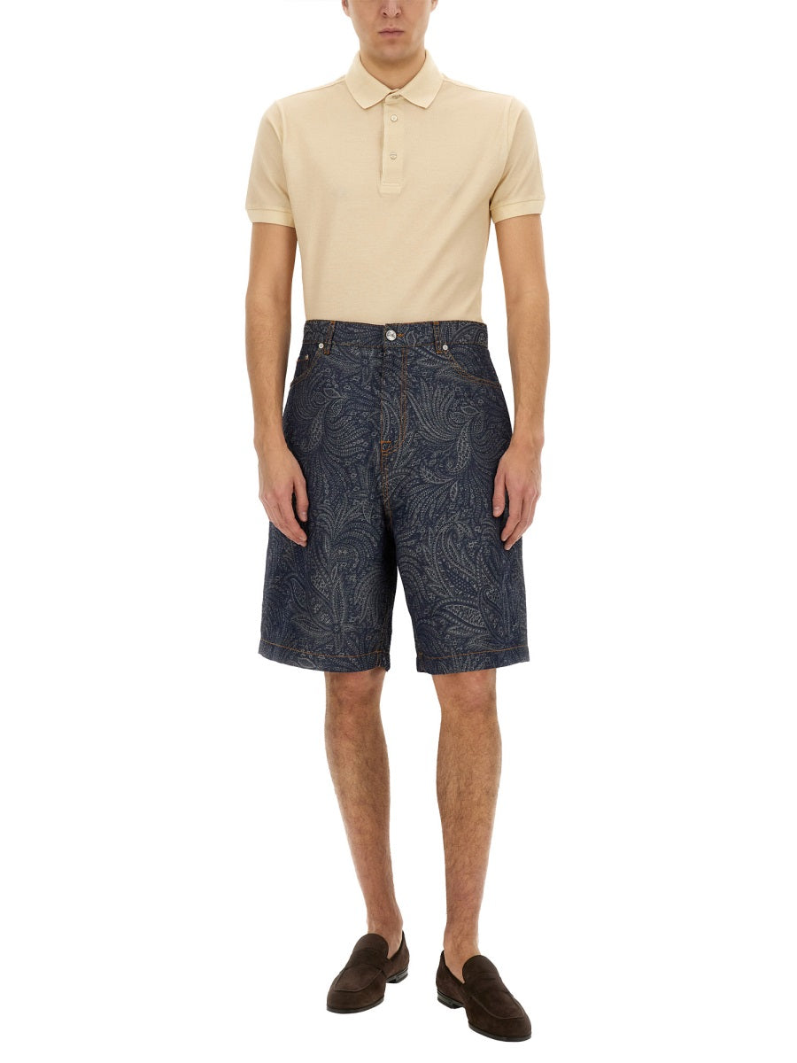 ETRO Men's Jacquard Denim Bermuda Shorts - Size 32