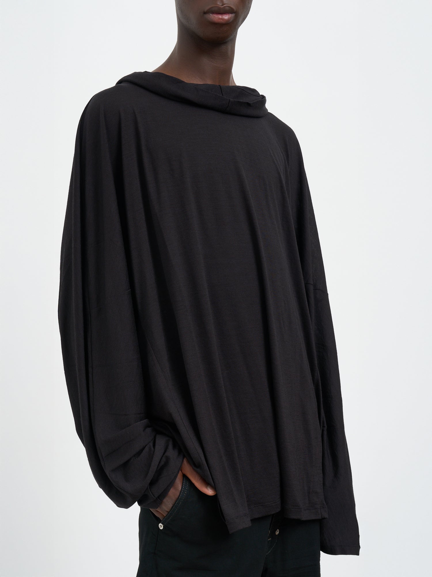 RICK OWENS Men's Hooded Mini Tunic with Semi-Gloss Finish