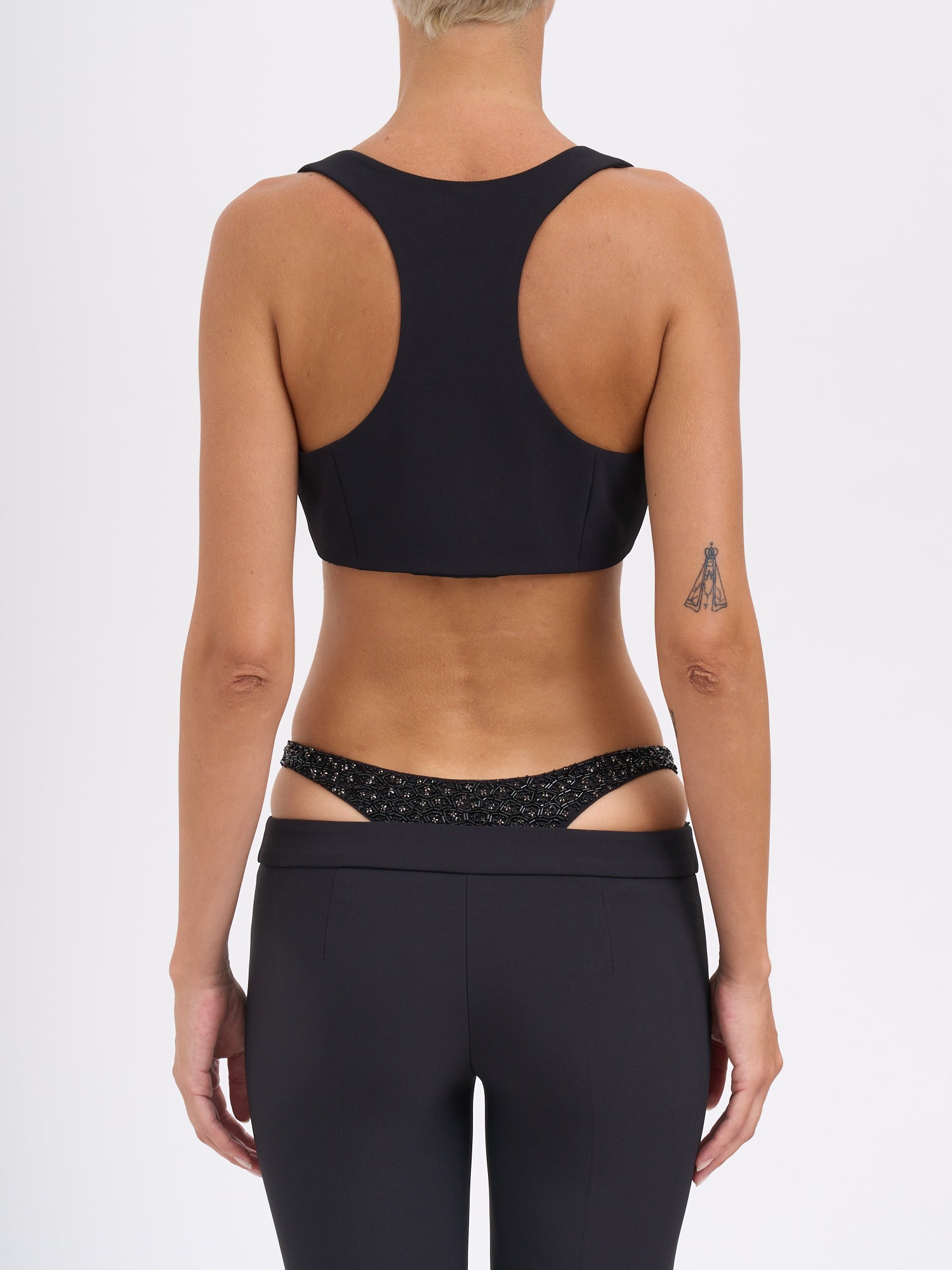 ELISABETTA FRANCHI Satin Mini Top with Crystals - Size 40