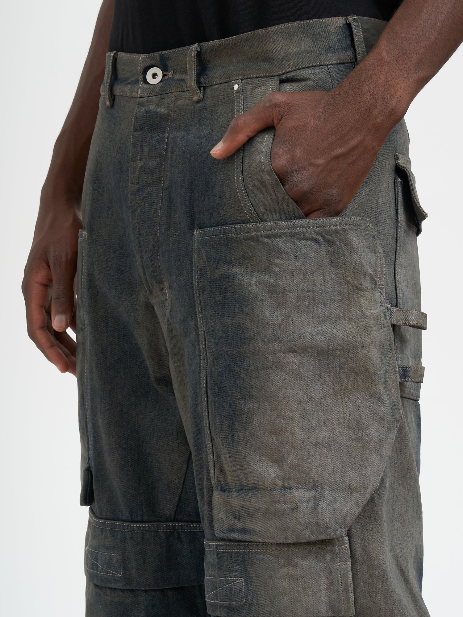 RICK OWENS Stefan Cargo Low Rise Loose Fit Denim Pants - Size 31