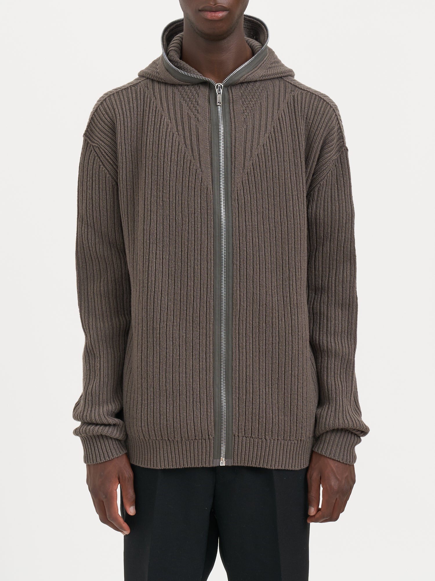 RICK OWENS Men's Mini Zipped Hoodie Dust Knit Jacket