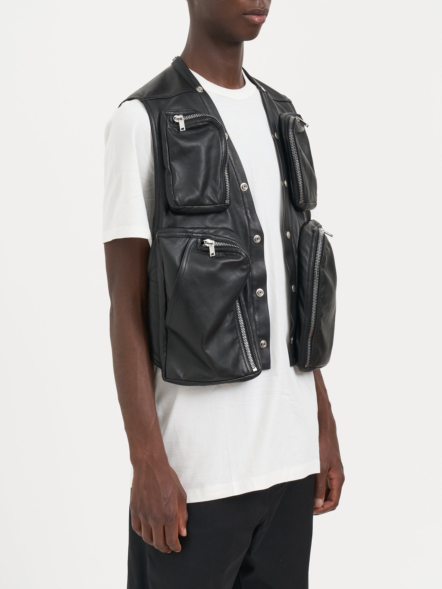 RICK OWENS Men's Padded Leather Cargo Vest - Size 48