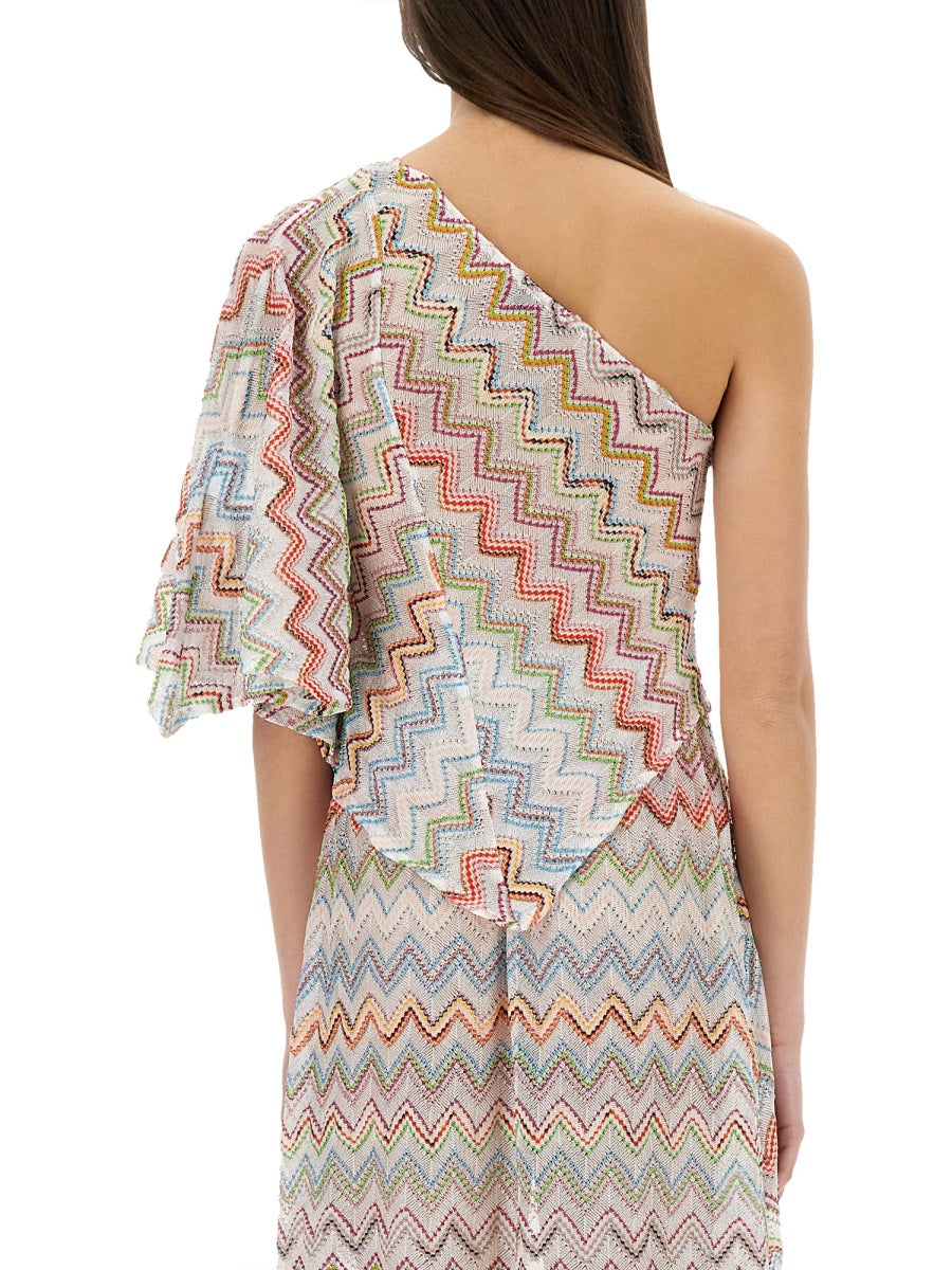 MISSONI One-Shoulder Mini Top with 3D Lamé Zig Zags