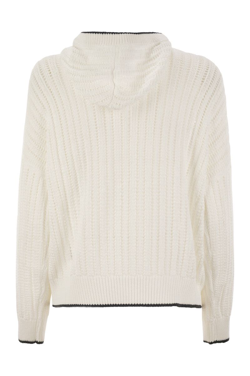 BRUNELLO CUCINELLI Perforated Rib Cotton Knit Topwear with Hood and Necklace