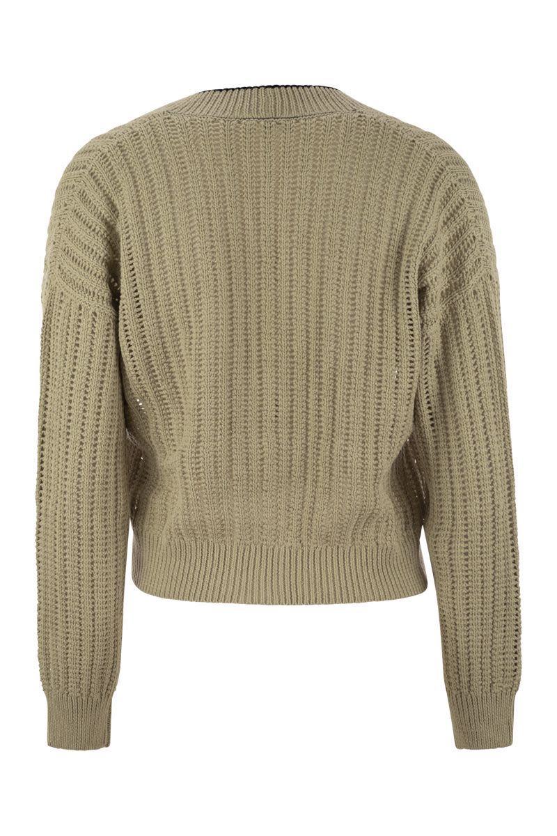 BRUNELLO CUCINELLI Perforated Rib Cotton Knit Cardigan with Jewelry Detail