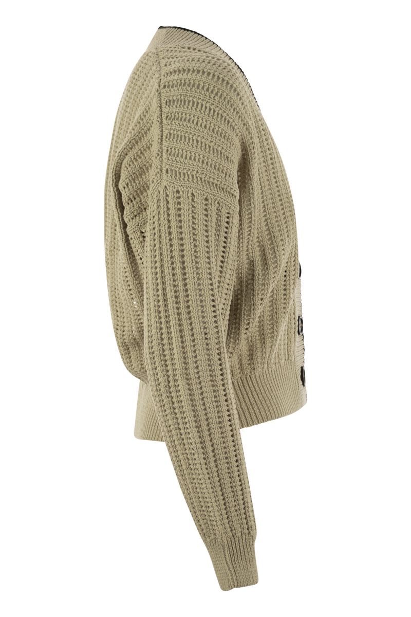 BRUNELLO CUCINELLI Perforated Rib Cotton Knit Cardigan with Jewelry Detail
