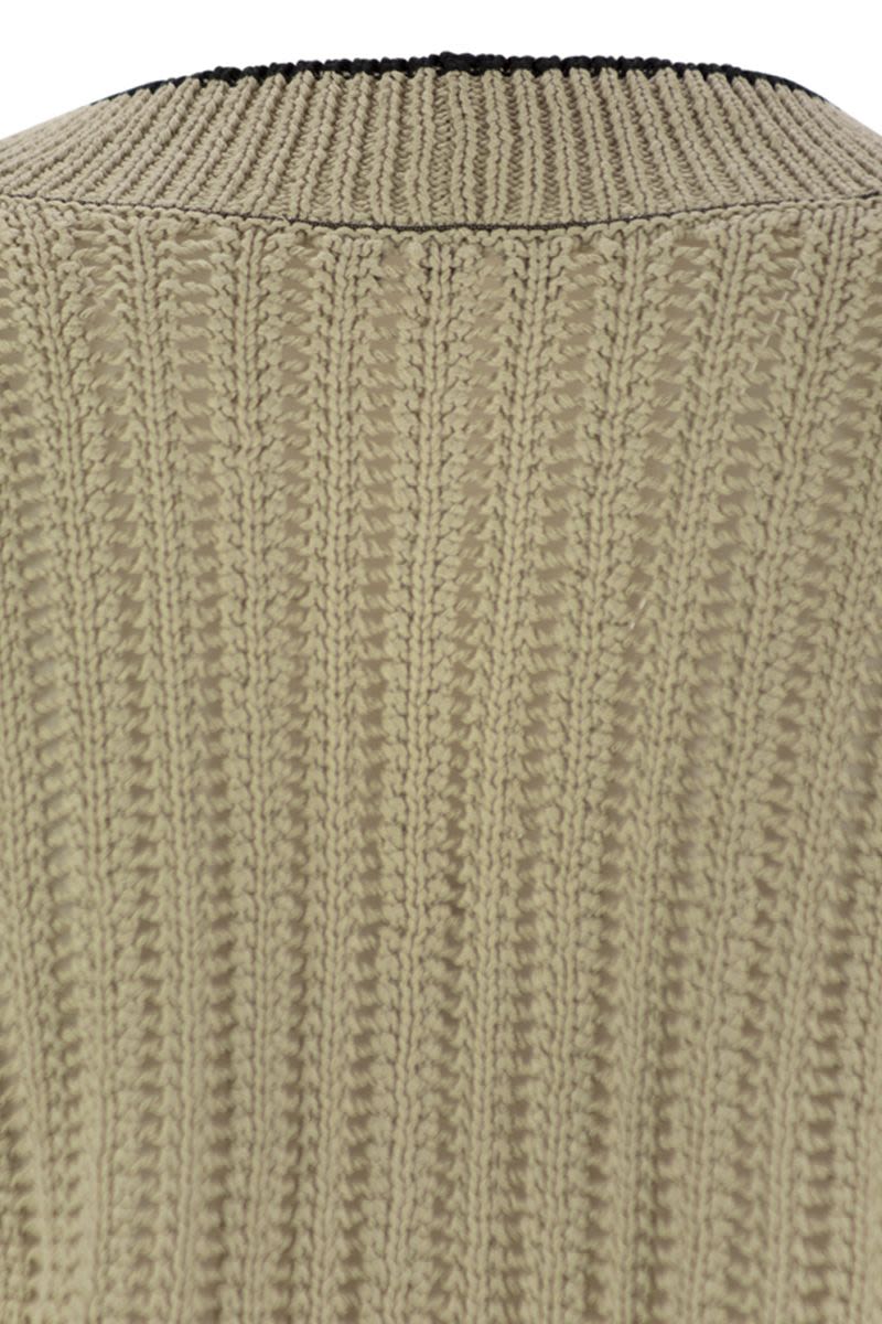 BRUNELLO CUCINELLI Perforated Rib Cotton Knit Cardigan with Jewelry Detail