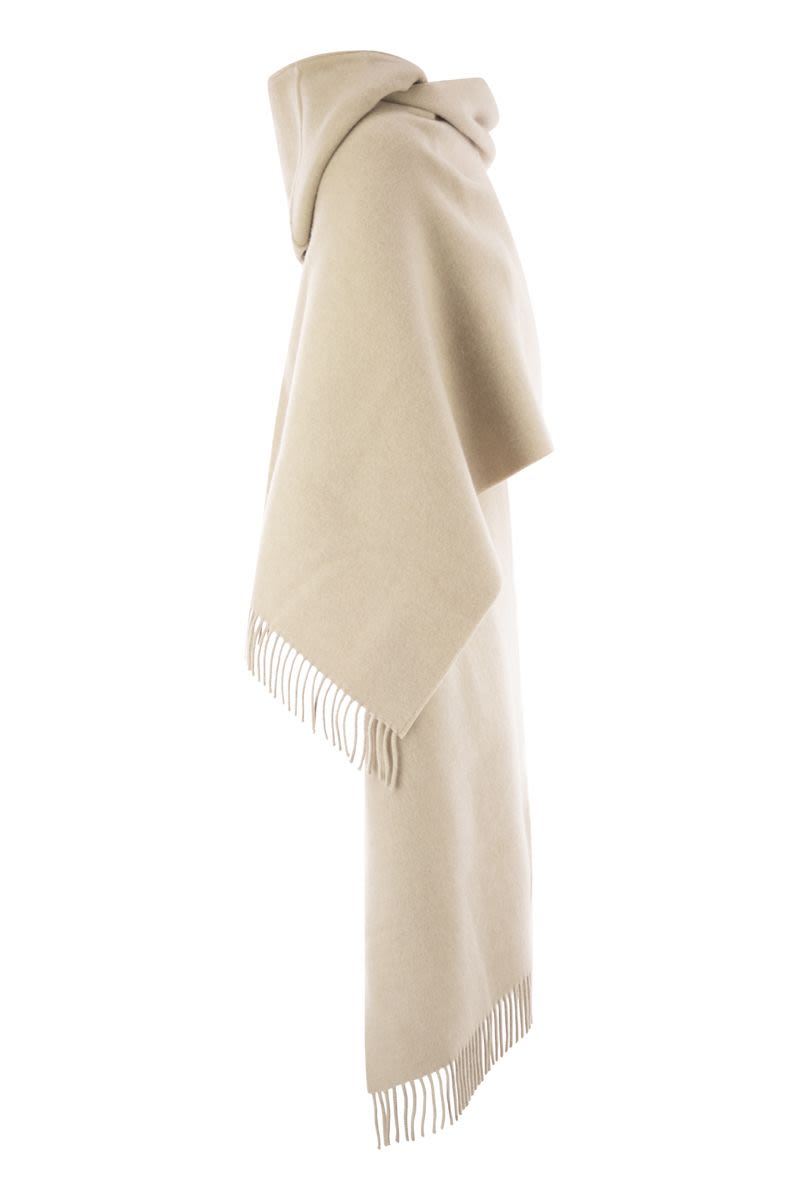 BRUNELLO CUCINELLI Wool and Cashmere Knit Scarf with Hood - 50 x 240 cm