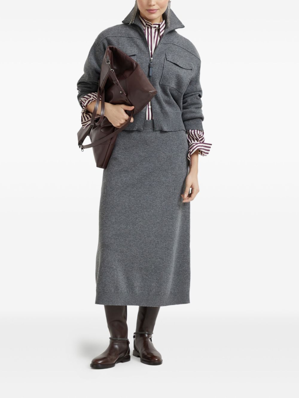 BRUNELLO CUCINELLI Cashmere Midi Skirt with Elasticated Waistband