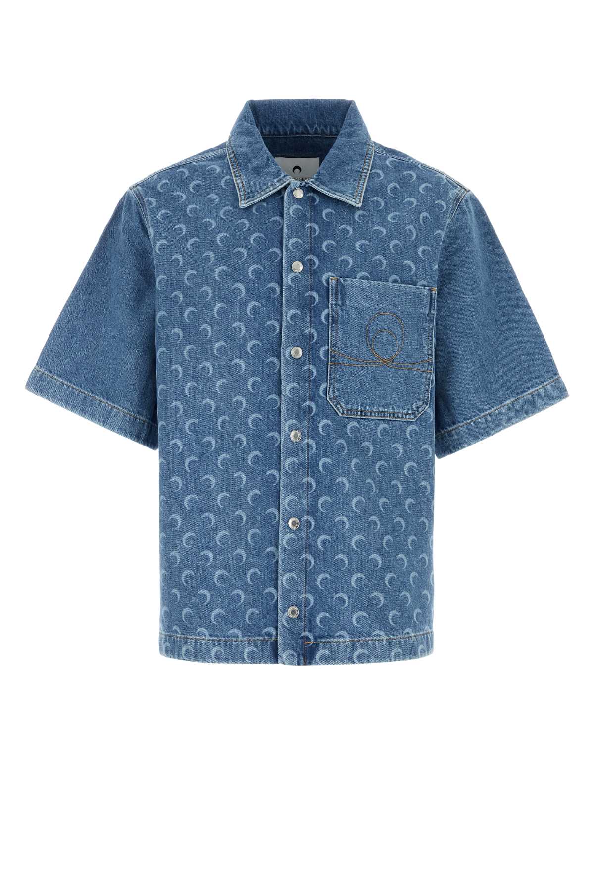 MARINE SERRE Printed Denim Short Sleeve Shirt